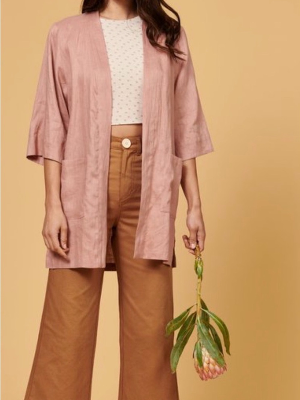 Whimsy + Row Frances Dusty Rose Linen Kimono Cardigan